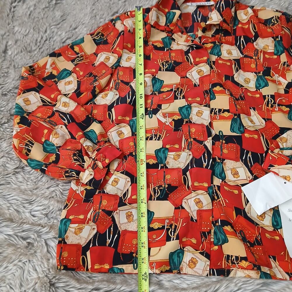 VTG Jordan Blouse Sz 10 Made in Korea Purse Novelty Print Button Down Shirt 80s - Picture 5 of 7